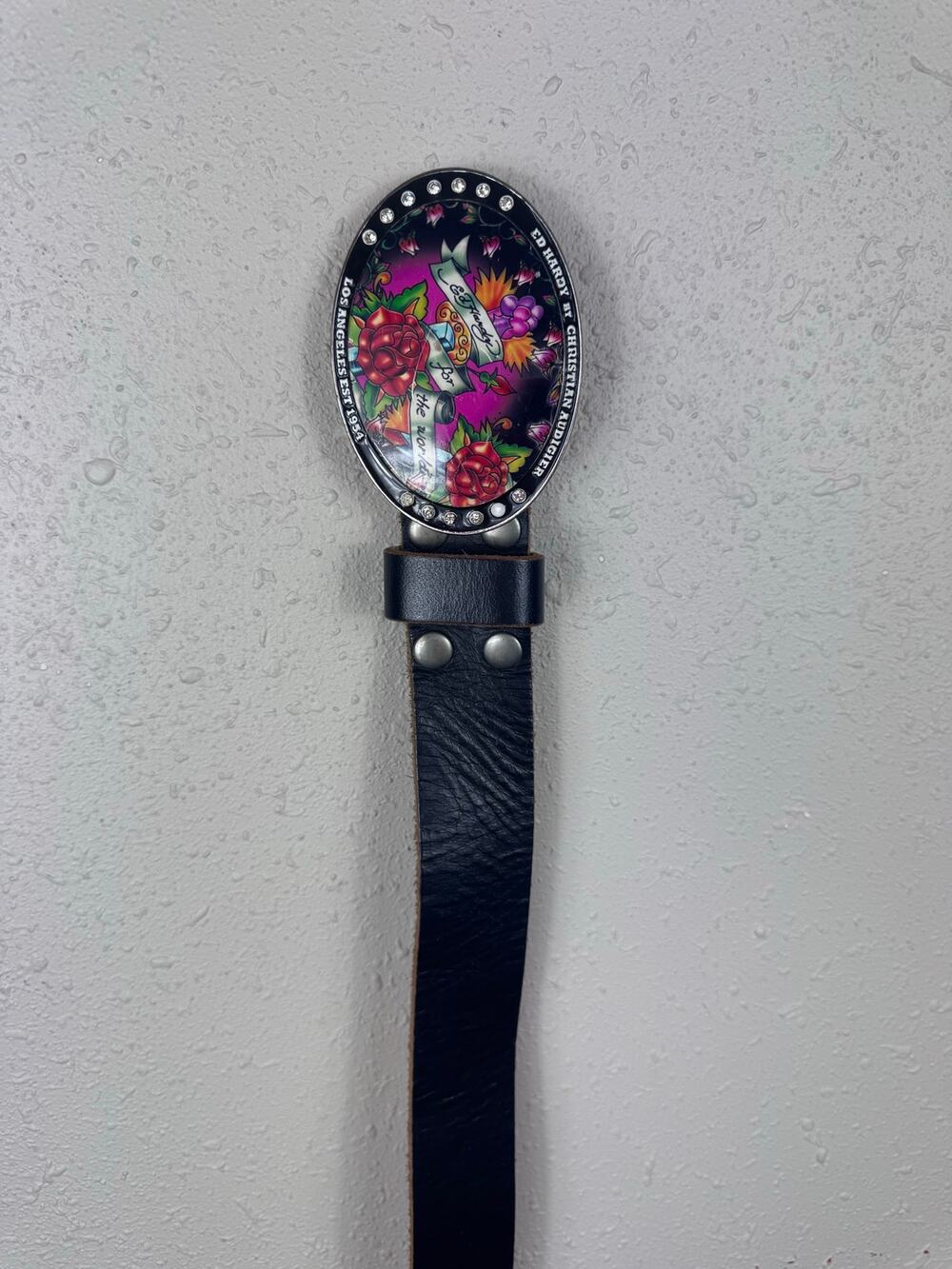 Vintage Ed Hardy by Christian Audigier Black Leather Belt size Medium